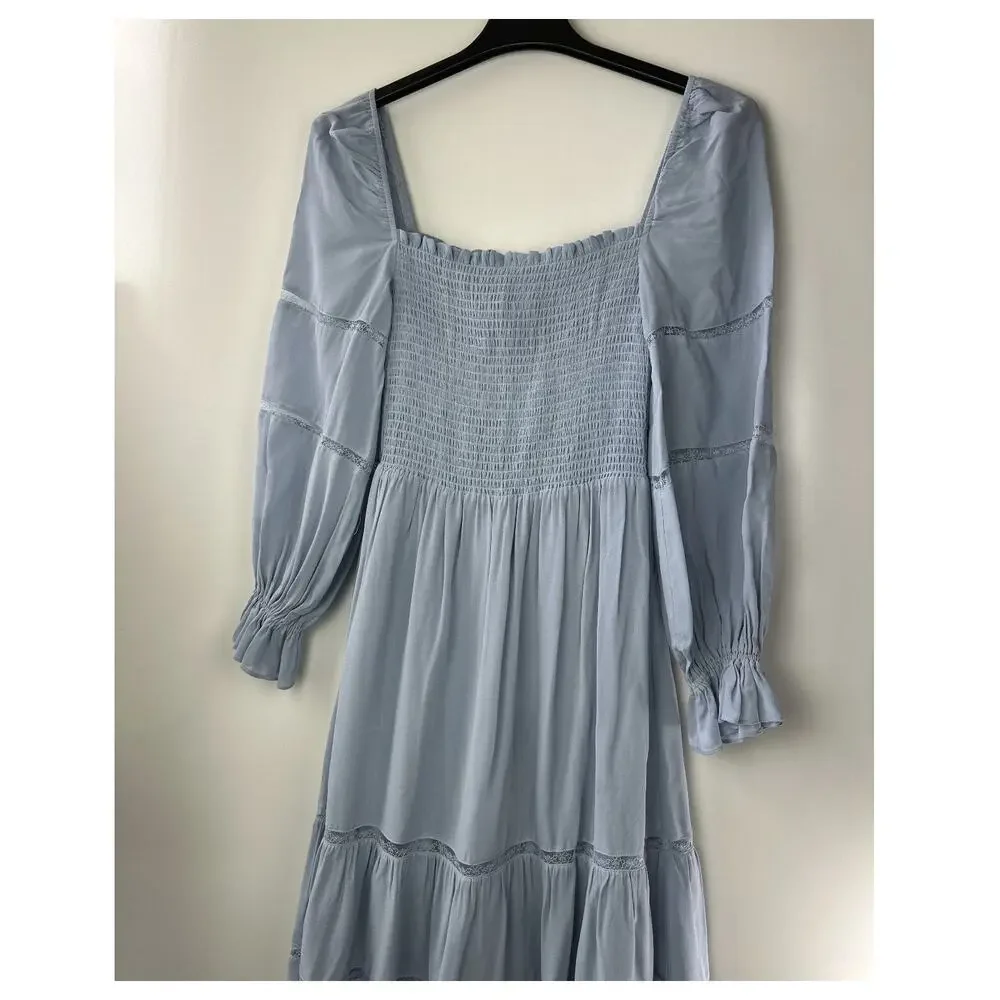 Reformation Jessy Dress Smocked Midi Dress Mineral Blue Boho Women's Size 6 - Picture 4 of 16